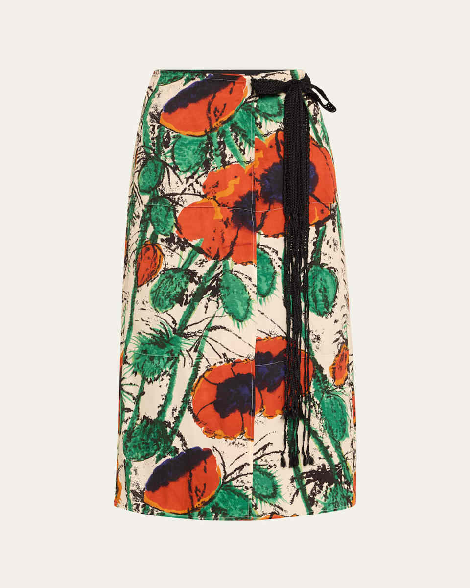 Floral Print Satin Wrap Skirt